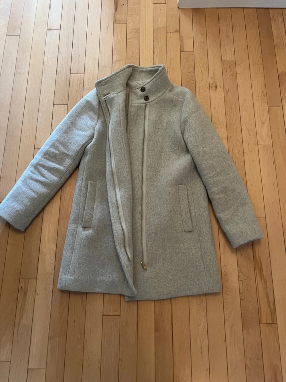 J. Crew Size 4 City Coat Light Gray Wool-Blend Stand Collar - Picture 2 of 6